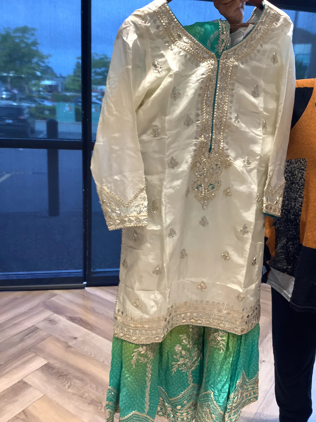 white with green sharara set for women.