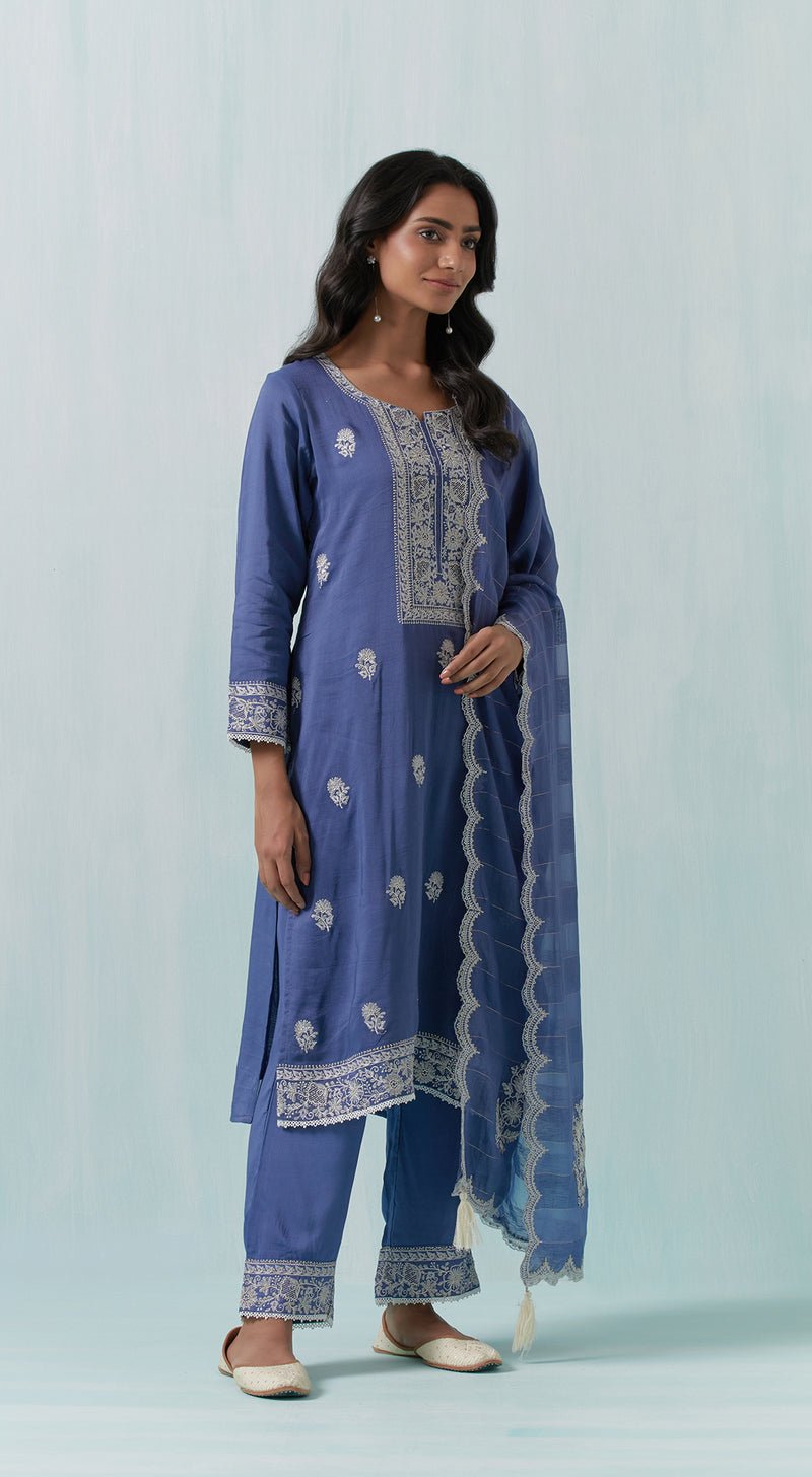 Blue Linen Suit Set - MEENA BAZAAR CANADAMeena Bazaar CanadaXXS