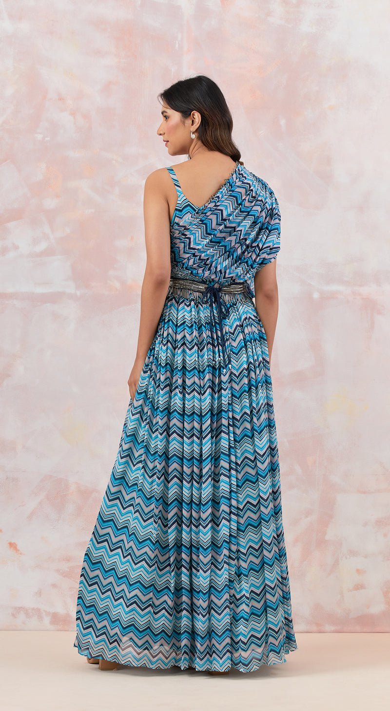 Blue Maxi Dress With Embroidered Belt - MEENA BAZAAR CANADAMeena Bazaar CanadaXXS