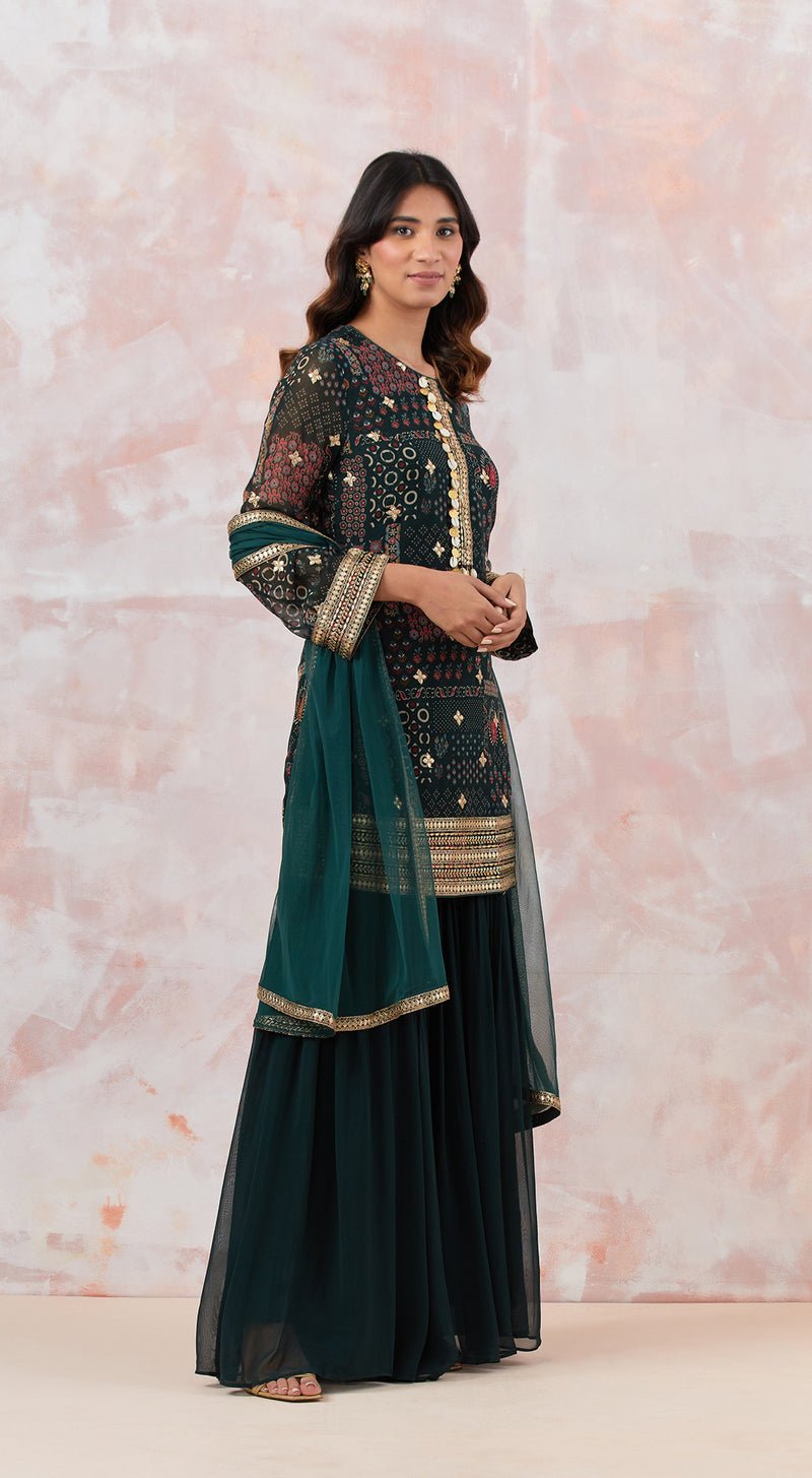 Bottle Green Embellished Sharara Set - MEENA BAZAAR CANADAMeena Bazaar CanadaXXS