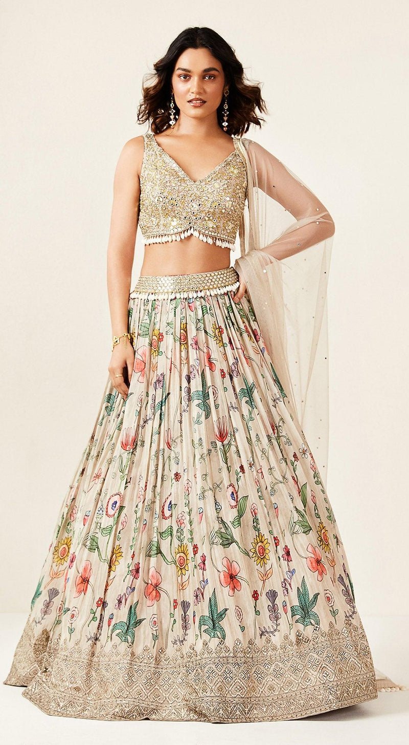 Grey Coin & Shell Detailing Lehenga Set - MEENA BAZAAR CANADAMeena Bazaar CanadaXXS