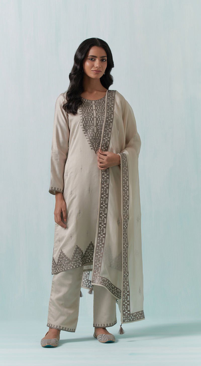 Grey Satin Suit Set - MEENA BAZAAR CANADAMeena Bazaar CanadaXXS