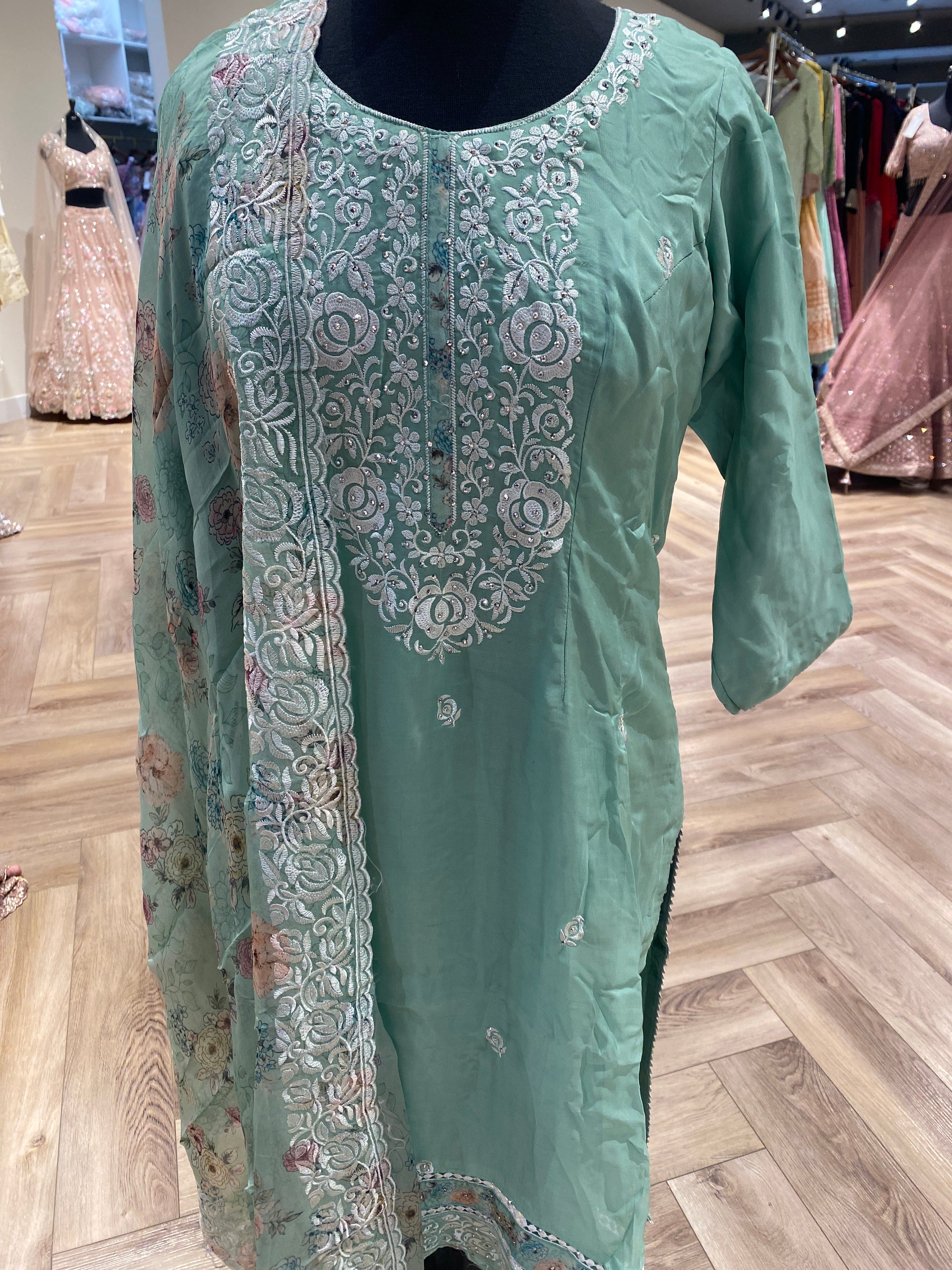 Pants Suit Featuring Floral Printed Dupatta