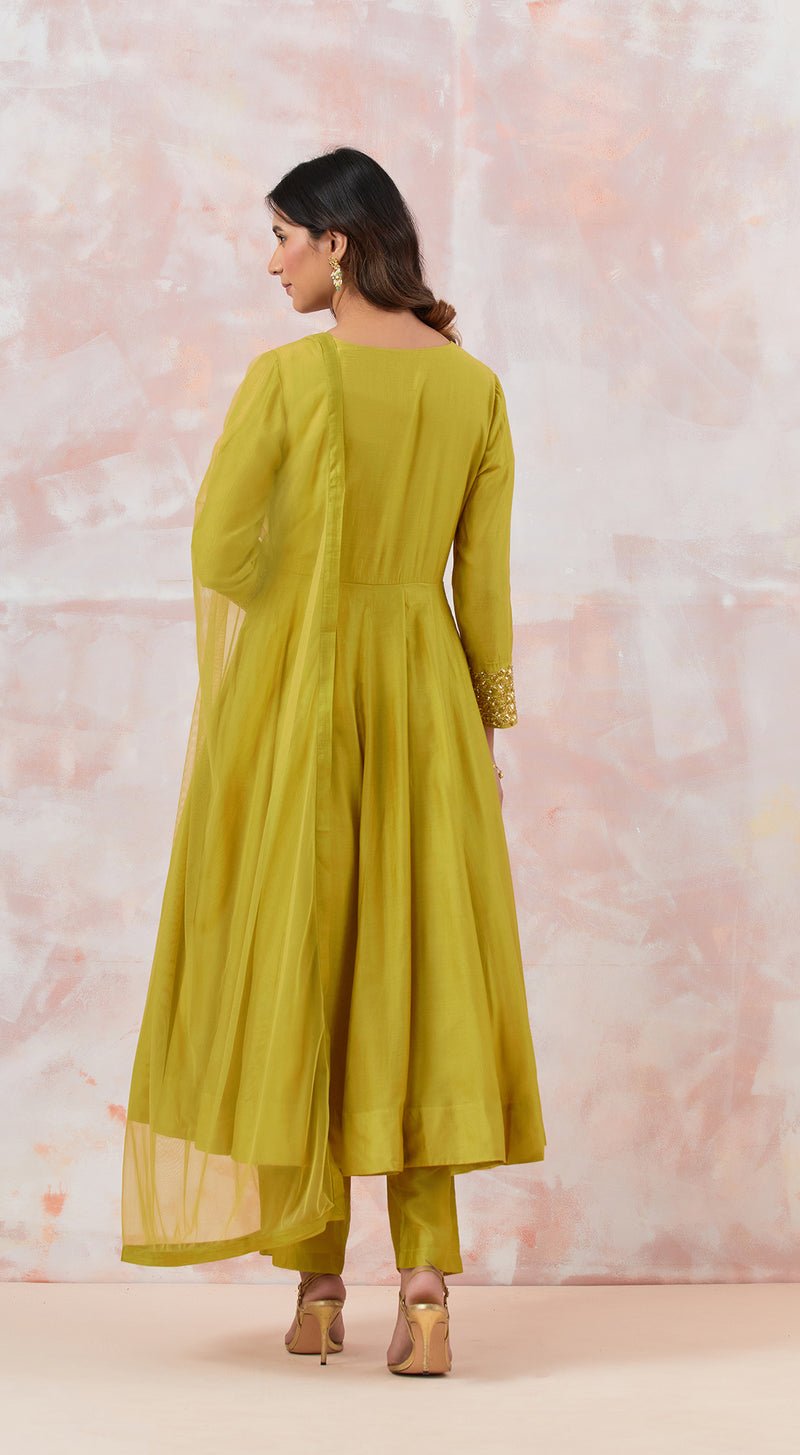 Lime Green Anarkali Set With Embroidery - MEENA BAZAAR CANADAMeena Bazaar CanadaXXS