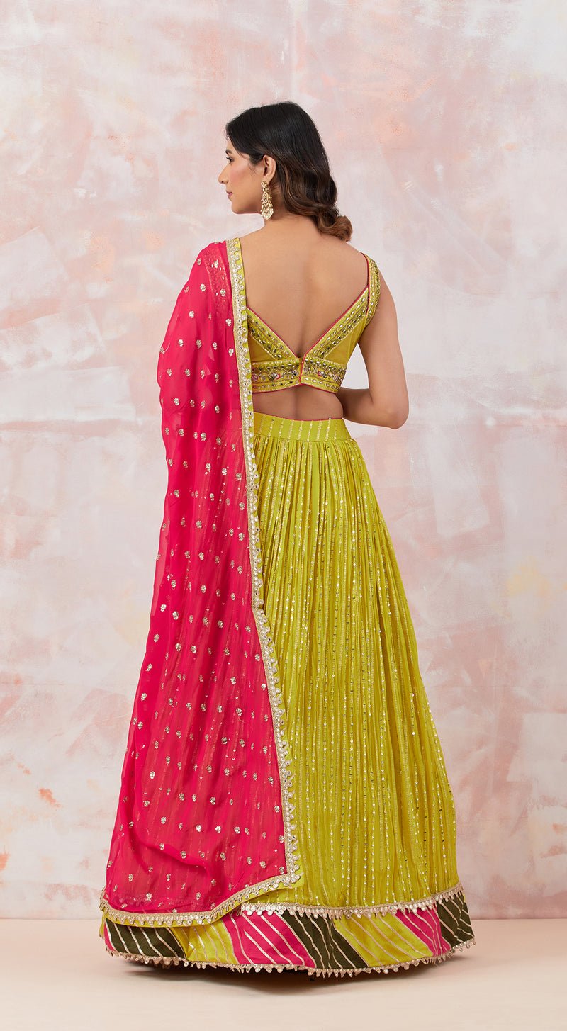 Lime Green Embroidered Lehenga Set - MEENA BAZAAR CANADAMeena Bazaar CanadaXXS