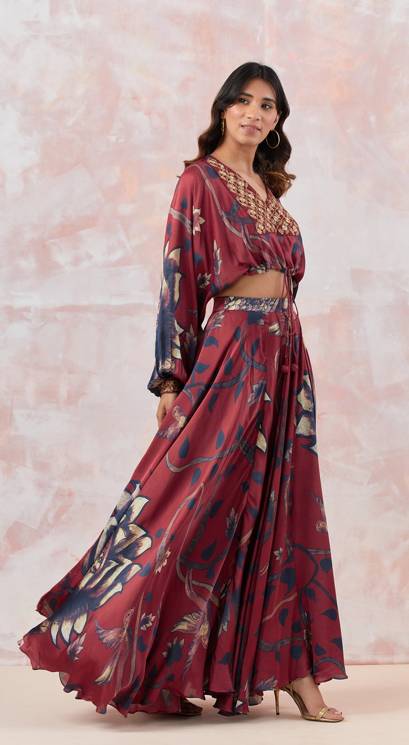 Maroon Embroidered Skirt Set - MEENA BAZAAR CANADAMeena Bazaar CanadaXXS