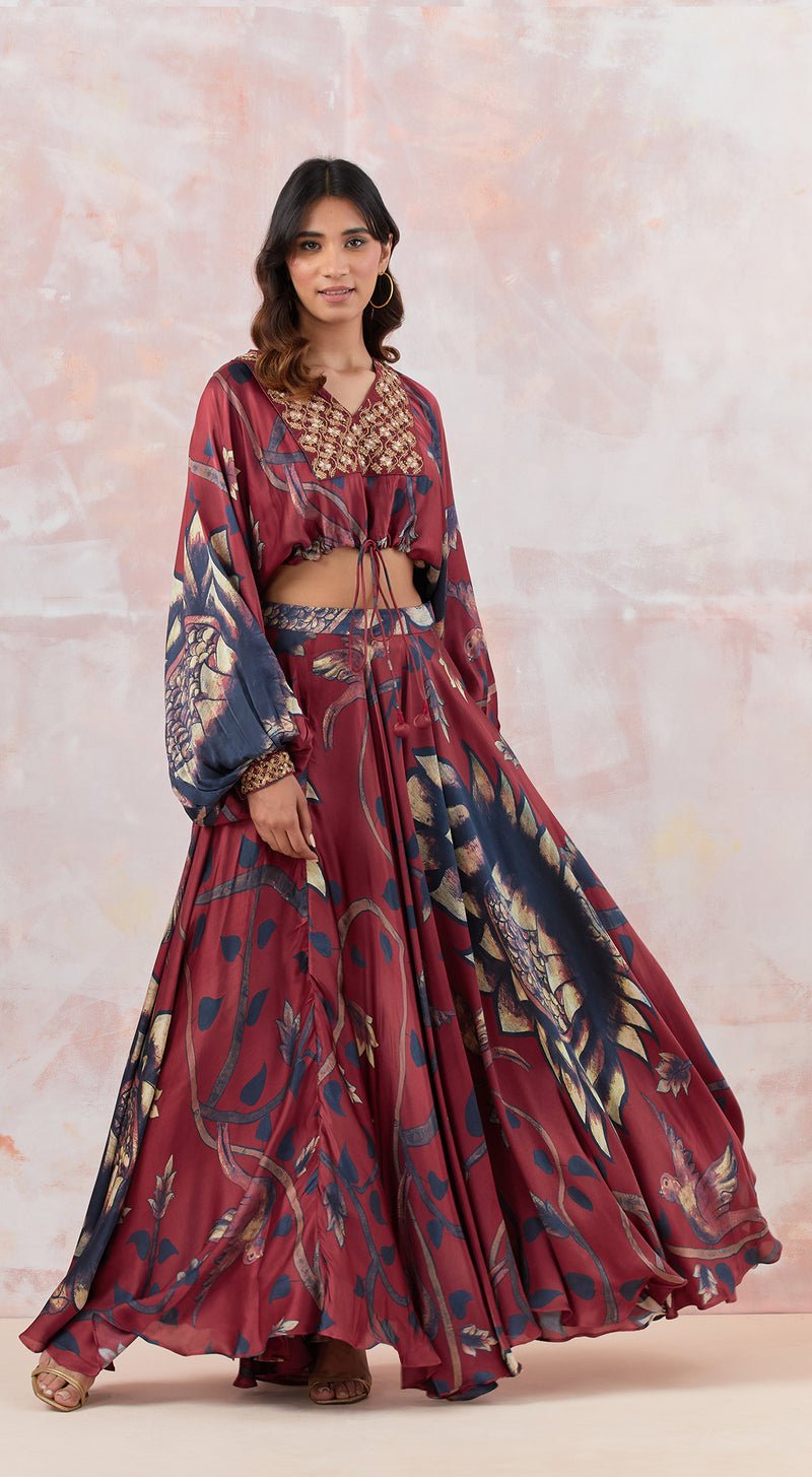 Maroon Embroidered Skirt Set - MEENA BAZAAR CANADAMeena Bazaar CanadaXXS