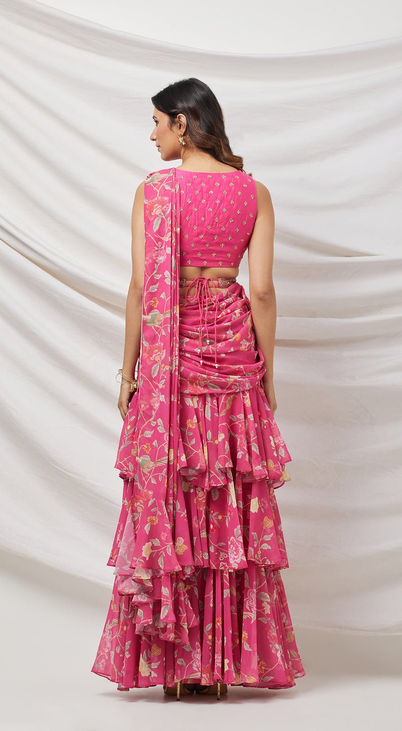 Rani Pink Pre-Draped Sharara Saree - MEENA BAZAAR CANADAMeena Bazaar CanadaXXS