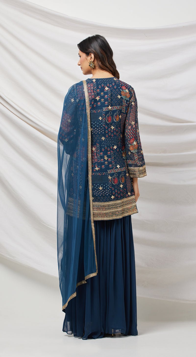 Teal Blue Embellished Sharara Set - MEENA BAZAAR CANADAMeena Bazaar CanadaXXS