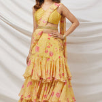 Yellow Embroidered Draped Saree Set - MEENA BAZAAR CANADAMeena Bazaar CanadaXXS