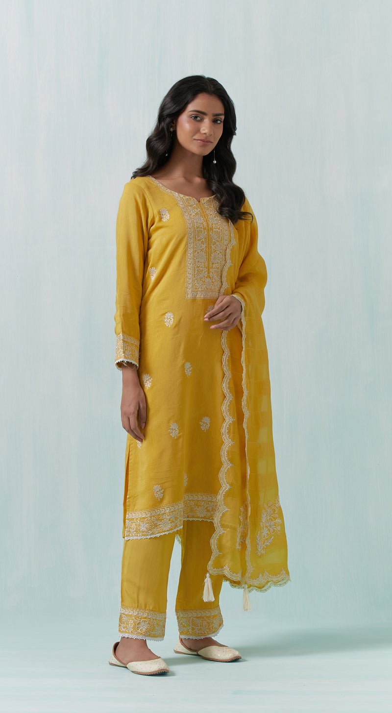 Yellow Linen Suit Set - MEENA BAZAAR CANADAMeena Bazaar CanadaXXS