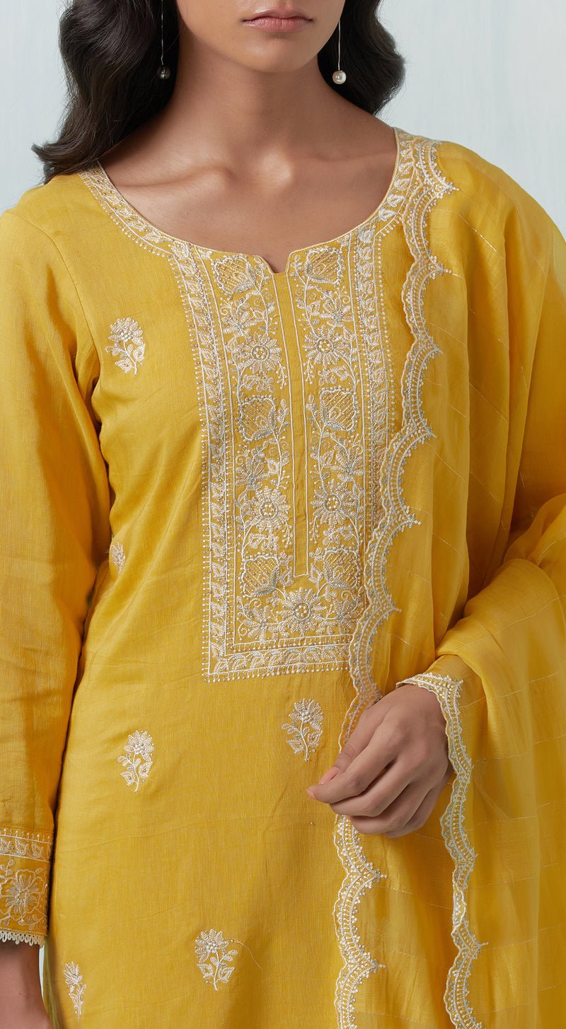 Yellow Linen Suit Set - MEENA BAZAAR CANADAMeena Bazaar CanadaXXS