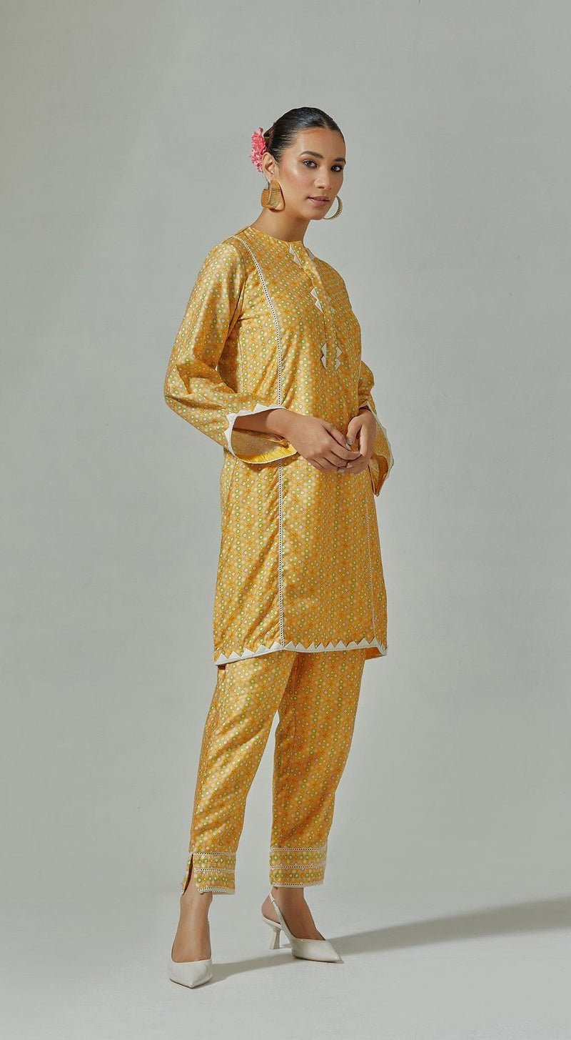 Yellow Printed Kurta & Pants Set - MEENA BAZAAR CANADAMeena Bazaar CanadaXXS