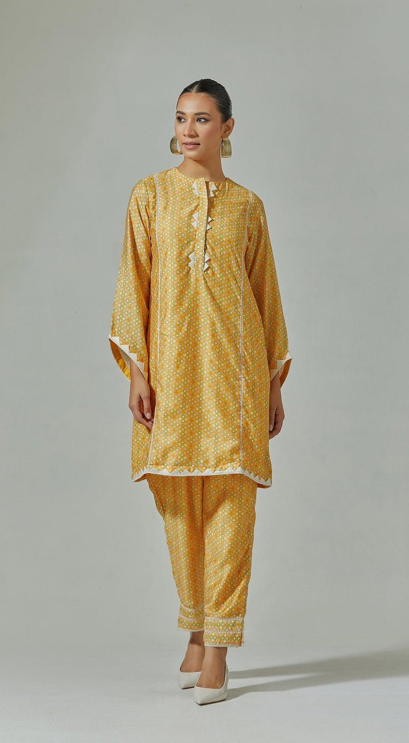 Yellow Printed Kurta & Pants Set - MEENA BAZAAR CANADAMeena Bazaar CanadaXXS