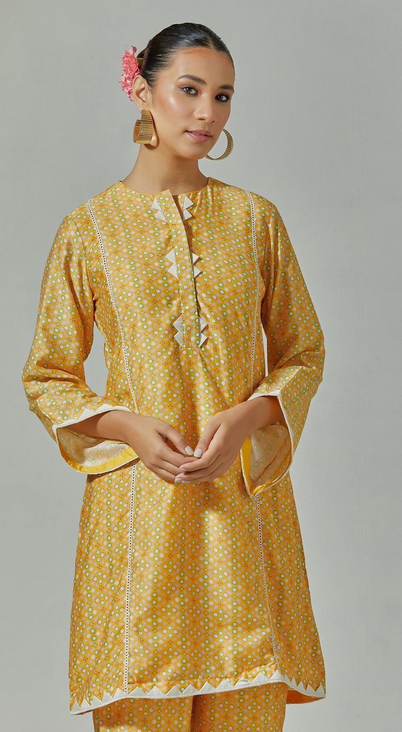 Yellow Printed Kurta & Pants Set - MEENA BAZAAR CANADAMeena Bazaar CanadaXXS