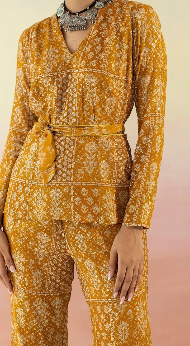 Yellow Printed Kurta With Flared Pants - MEENA BAZAAR CANADAMeena Bazaar CanadaXXS