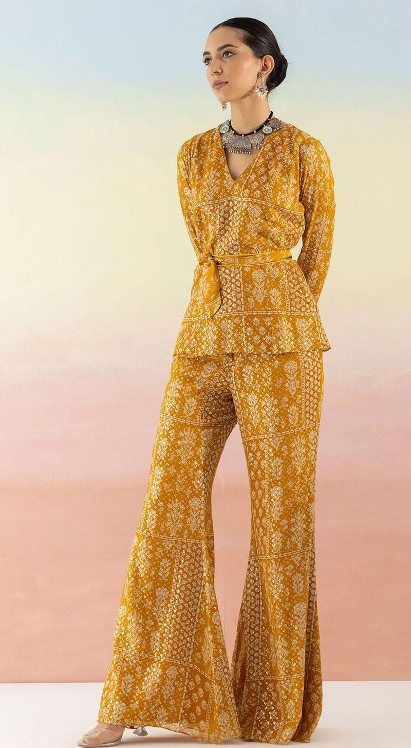 Yellow Printed Kurta With Flared Pants - MEENA BAZAAR CANADAMeena Bazaar CanadaXXS