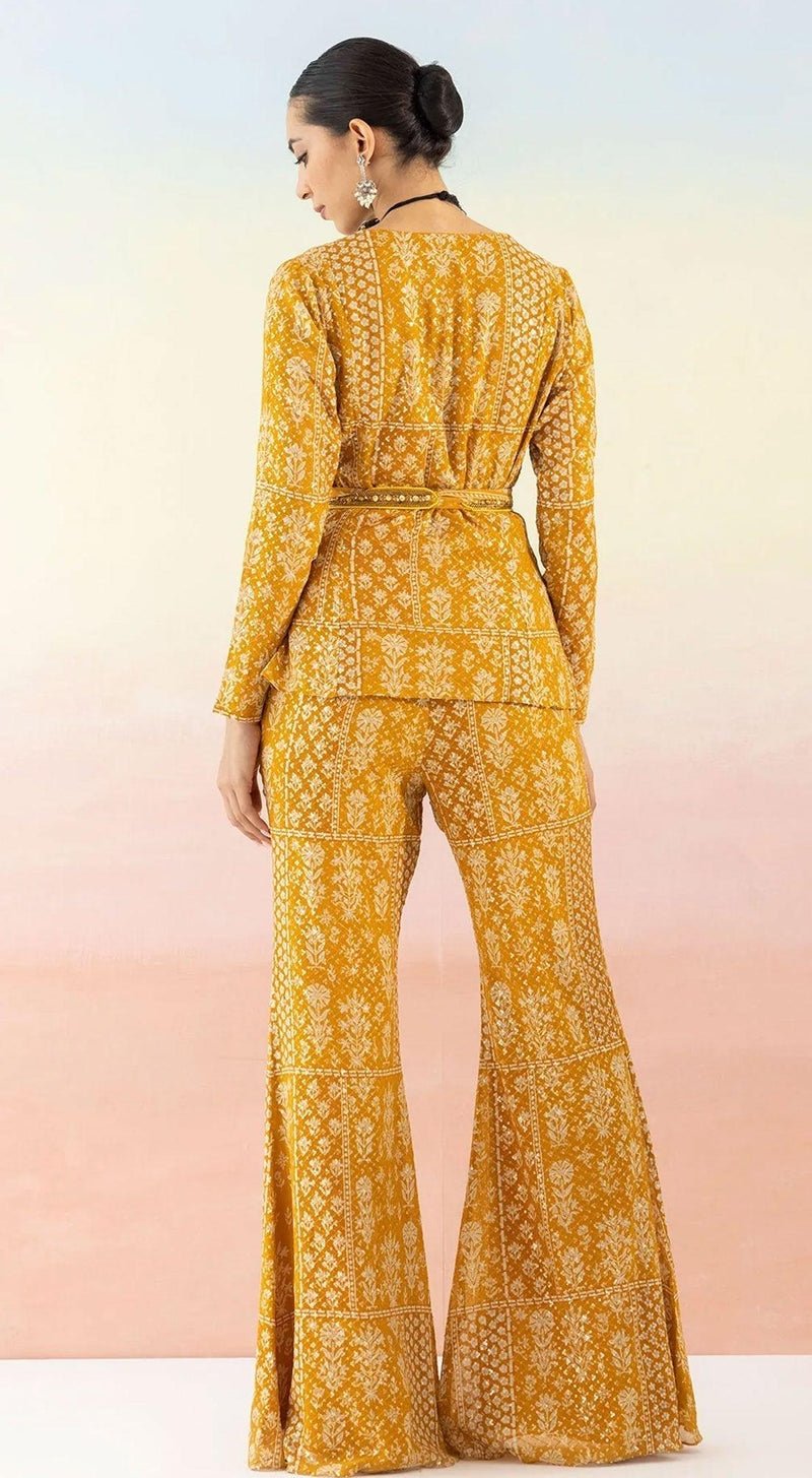 Yellow Printed Kurta With Flared Pants - MEENA BAZAAR CANADAMeena Bazaar CanadaXXS