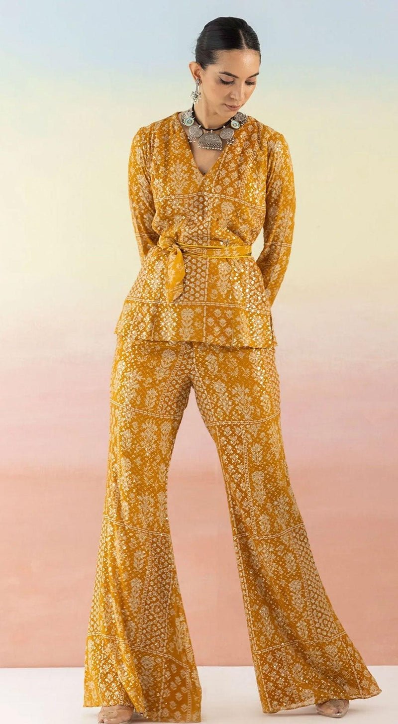 Yellow Printed Kurta With Flared Pants - MEENA BAZAAR CANADAMeena Bazaar CanadaXXS