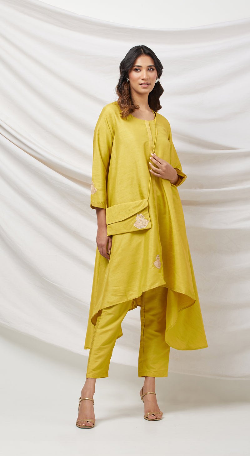 Yellow Tunic Set With Bag - MEENA BAZAAR CANADAMeena Bazaar CanadaXXS